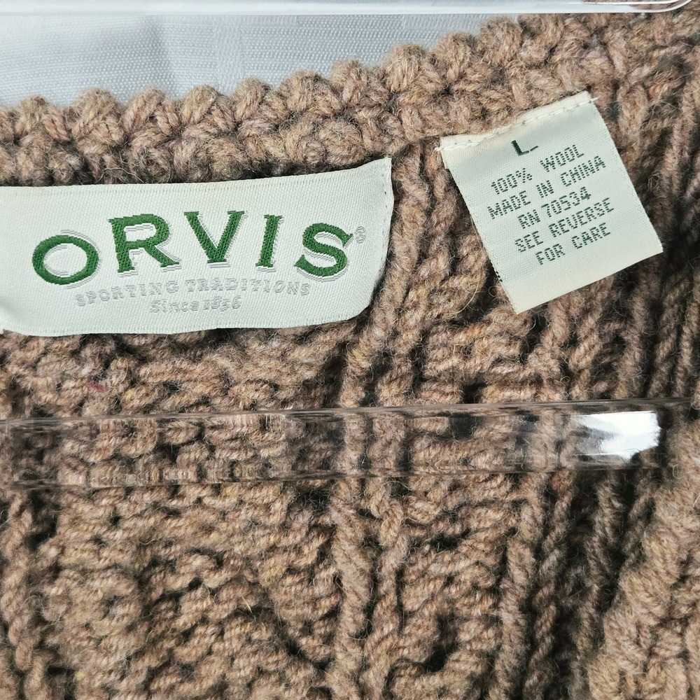 Orvis 100% wool Cable Knit Button-Front Sweater Vest - Brown - Picture 3 of 6